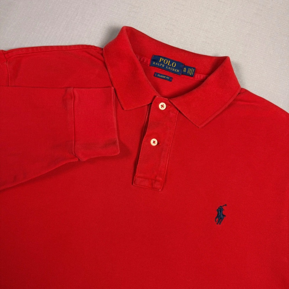 Polo Ralph Lauren Mens XL Red Long Sleeve Classic Fit Pique Polo Shirt Pony Logo
